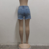 Fashion all-match slim-fitting washed-hole stretch denim shorts HSF2425