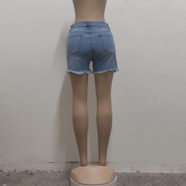 Fashion all-match slim-fitting washed-hole stretch denim shorts HSF2425