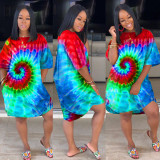 Fashionable tie-dye irregular big dress women's new style H1203