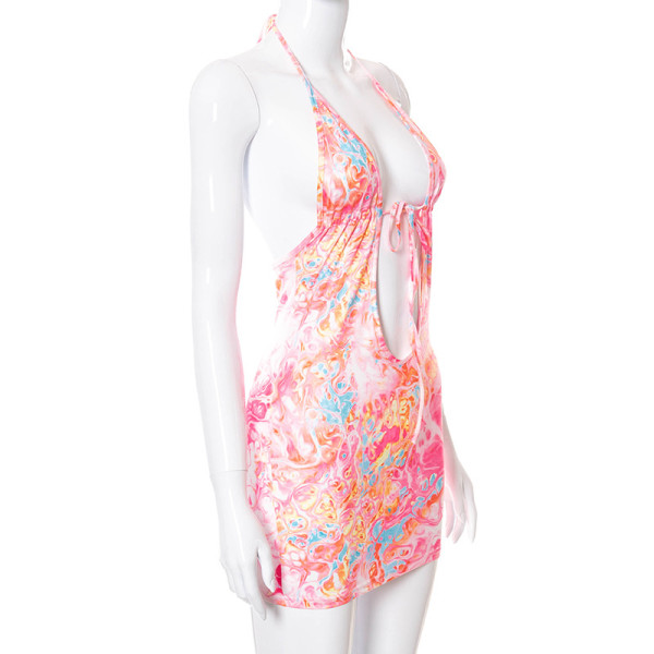 New sexy printed halterneck lace-up halter dress K21DS274
