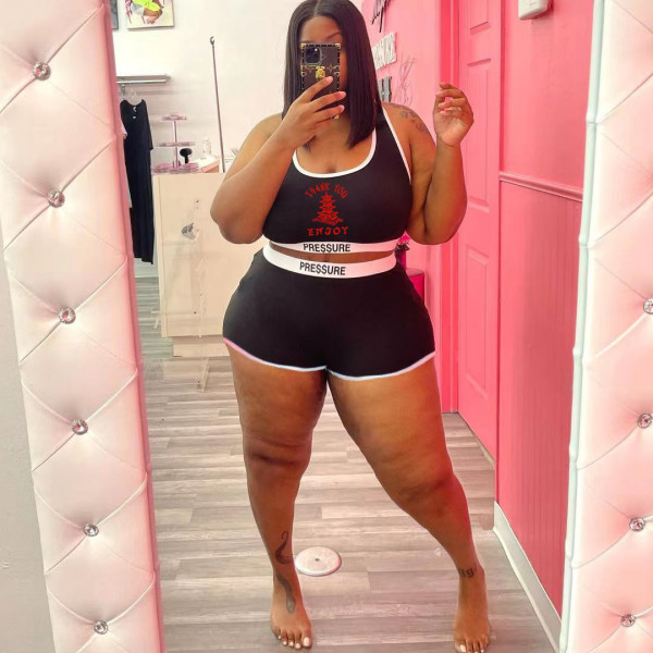 Plus size women's fashion casual sports suit two-piece suit Q77213