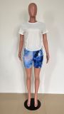 Fashion summer new pants suit printing two-piece casual T-shirt with drawstring on both sides HM5477