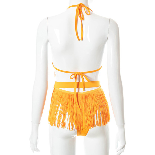 New solid color sexy halter tassel halterneck bikini high waist shorts two-piece suit K21ST291
