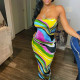 Fashion printed one-line tube top slim dress D144954K