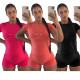Fashion Slim Sports Pants Set Pure Color Short Sleeve Shorts Casual T-shirt Sports Two-piece Set HM5475