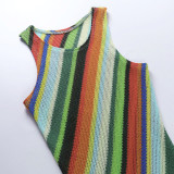 Fashion Slim Sleeveless Round Neck Striped Striped Dress SY21101