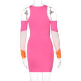 Sexy stitching hollow round neck slim dress D144891K