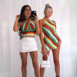 Fashion Slim Sleeveless Round Neck Striped Striped Dress SY21101