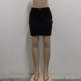 Fashion all-match frayed bag hip half-length stretch denim skirt HSF2426