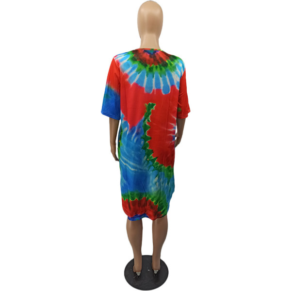 Fashionable tie-dye irregular big dress women's new style H1203