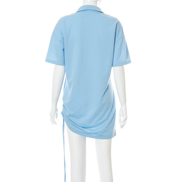 New polo neck pleated loose T-shirt dress M21DS306