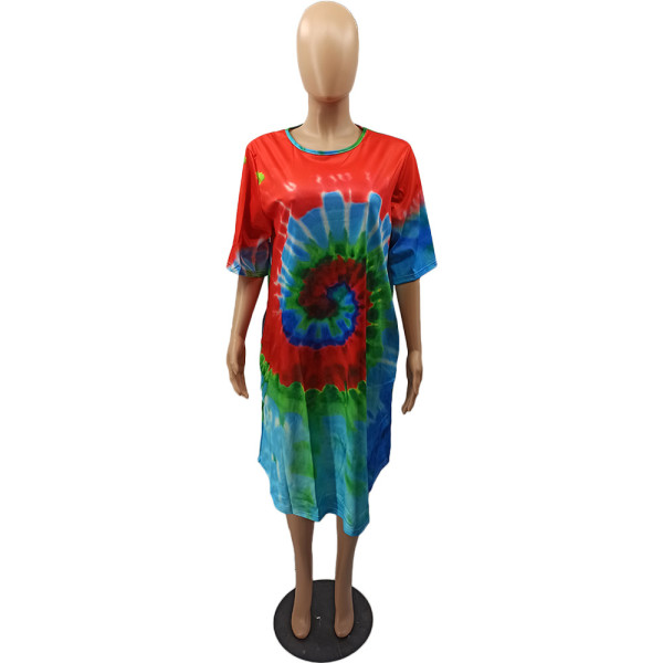 Fashionable tie-dye irregular big dress women's new style H1203