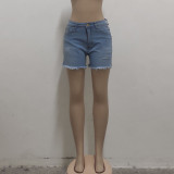 Fashion all-match slim-fitting washed-hole stretch denim shorts HSF2425