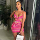 Printed Halter Halter Irregular Tie Lace Open Back Dress K21DS271