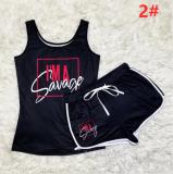Sexy graphic print suspender shorts suit yoga pants suit D9347