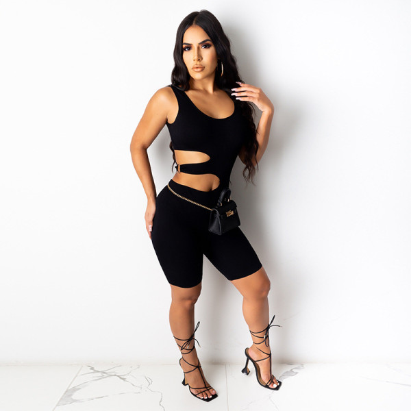 Sleeveless chest-wrapped side cutout hip-lifting body slimming jumpsuit A20401R