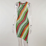 Fashion Slim Sleeveless Round Neck Striped Striped Dress SY21101