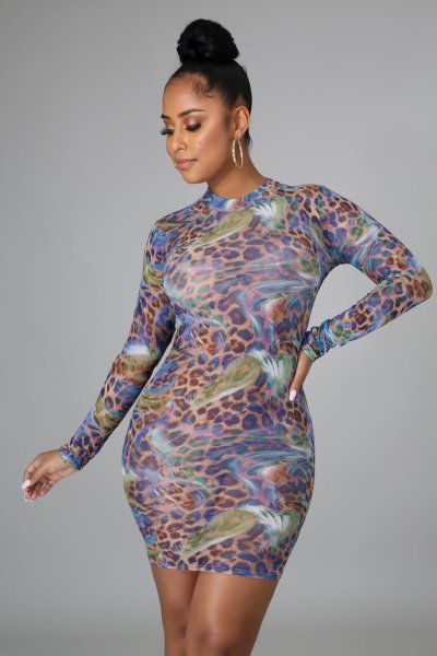 Fashion nightclub high stretch mesh printed dress SMR10237