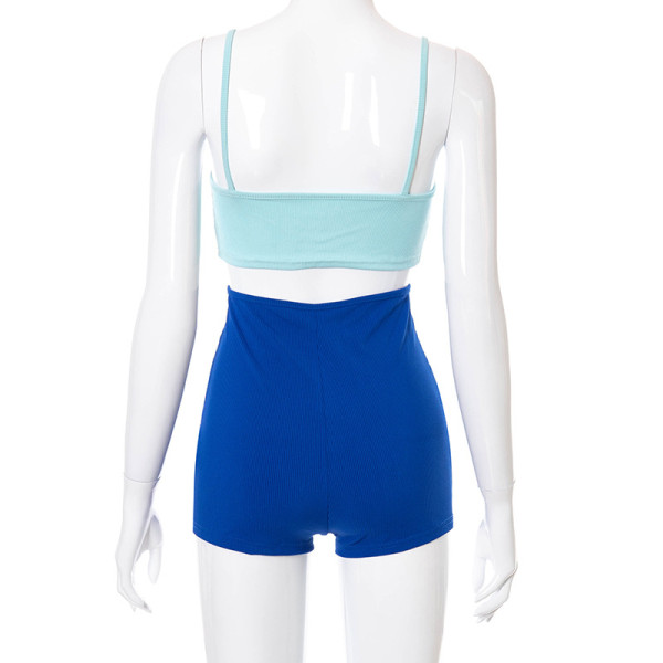 Threaded contrast sling tube top sexy shorts jumpsuit K21RP283