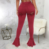 Fashion all-match washable hole trend stitching micro flared pants HSF2277