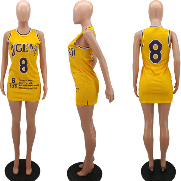 Fashion casual purple gold color matching slim sports basketball vest dress Y7014