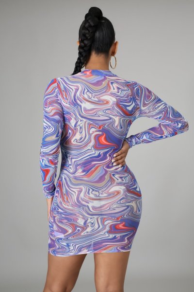 Fashion nightclub high stretch mesh printed dress SMR10237