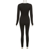 Knitted solid color high waist skinny sexy low-cut sports casual jumpsuit K21Q02877