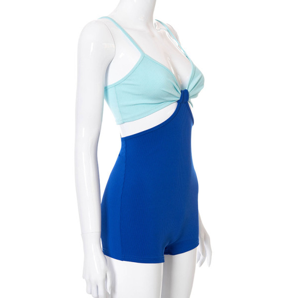 Threaded contrast sling tube top sexy shorts jumpsuit K21RP283