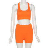 New product solid color high waist fashion sports casual shorts vest suit K21S02541