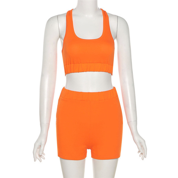 New product solid color high waist fashion sports casual shorts vest suit K21S02541
