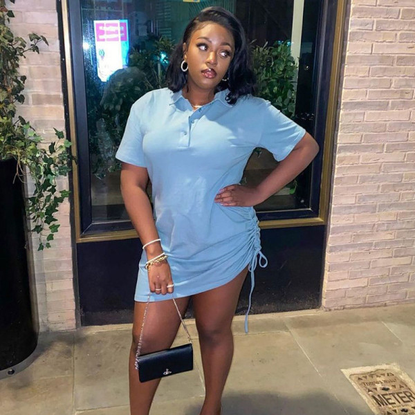 New polo neck pleated loose T-shirt dress M21DS306