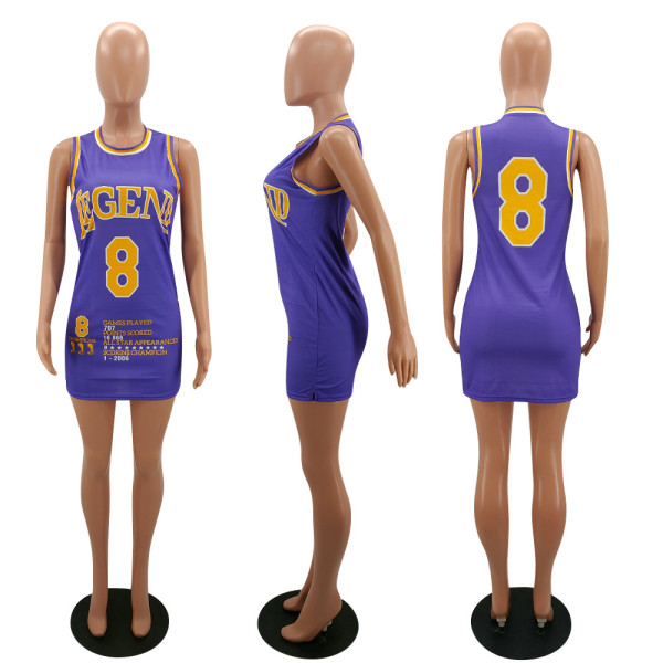 Fashion casual purple gold color matching slim sports basketball vest dress Y7014
