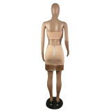 Sexy women's tube top tassel suit mid skirt two-piece suit z9106