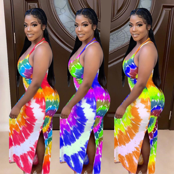 Sexy sling print dress S6293