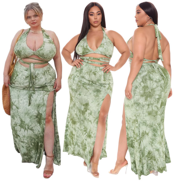 Tie-dye print tie slit dress suit AP7032