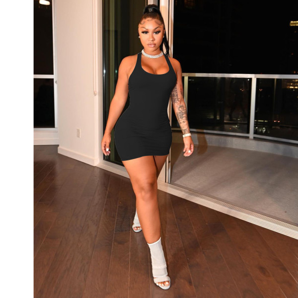 Pure color vest dress summer light and thin elastic tight-fitting dress women W8228-1