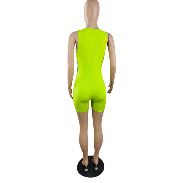 Back zipper closure sleeveless solid color hollow straps stretch jumpsuit z9105
