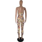 Fashion sexy printed suspender jumpsuit YZL852