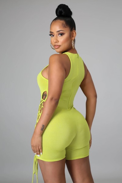 Back zipper closure sleeveless solid color hollow straps stretch jumpsuit z9105