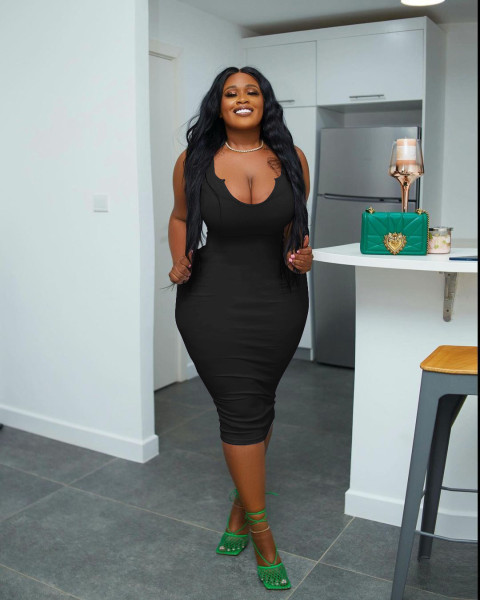 Fashion plus size solid color V-neck slim sexy camisole sexy dress S6298