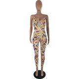 Fashion sexy printed suspender jumpsuit YZL852