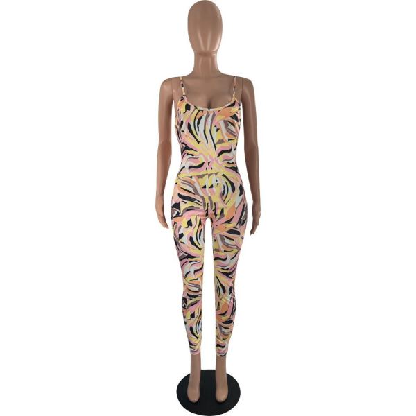 Fashion sexy printed suspender jumpsuit YZL852