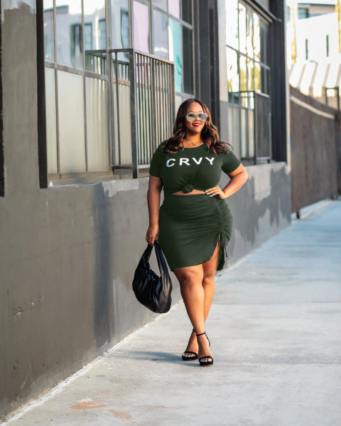 Fashion plus size women's amazon cross-border fashion casual two-piece skirt suit S6295