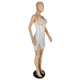 High elastic zipper slit sleeveless dress E540