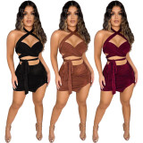 Sexy lace-up pleated split skirt two-piece suit GL6380