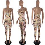 Fashion sexy printed suspender jumpsuit YZL852