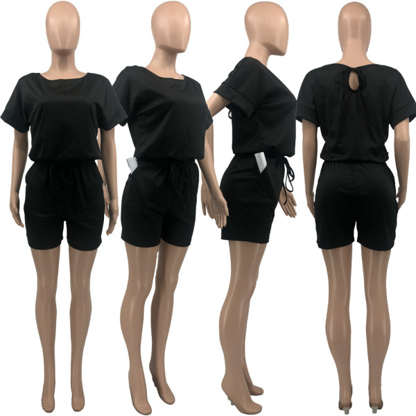 Casual sports loose solid color jumpsuit KY3077
