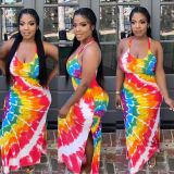 Sexy sling print dress S6293