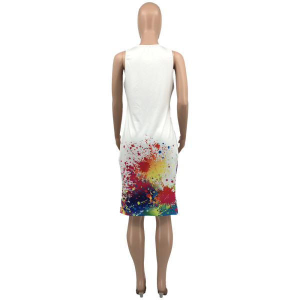 New style lip splash ink printing casual loose sleeveless shorts suit KY3082