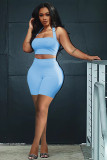 Hollow solid color halterneck vest shorts two-piece suit QM7043